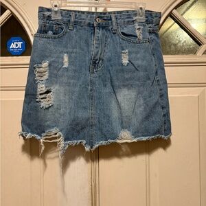 Distressed Denim Skirt